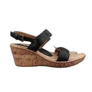 Born Concept Shoes Womens 11 Sandal Fashion Wedge Woven Straps Black Comfort boc